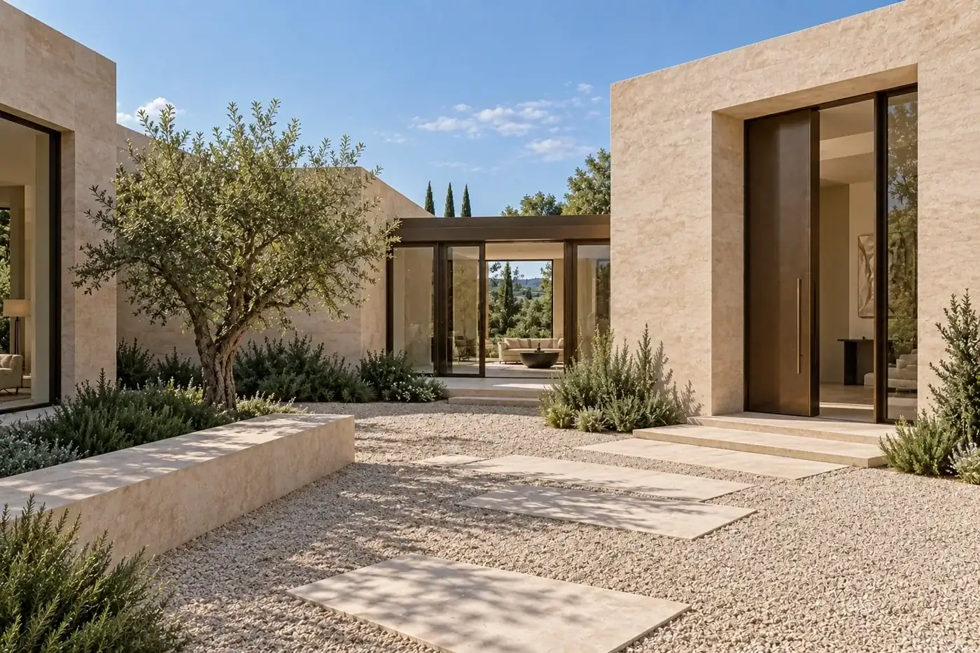 Entrance courtyard — Casa Campo conceptual visualization