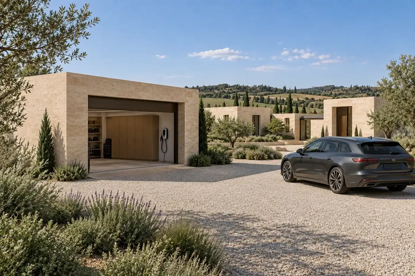 Garage / car court — Casa Campo conceptual visualization
