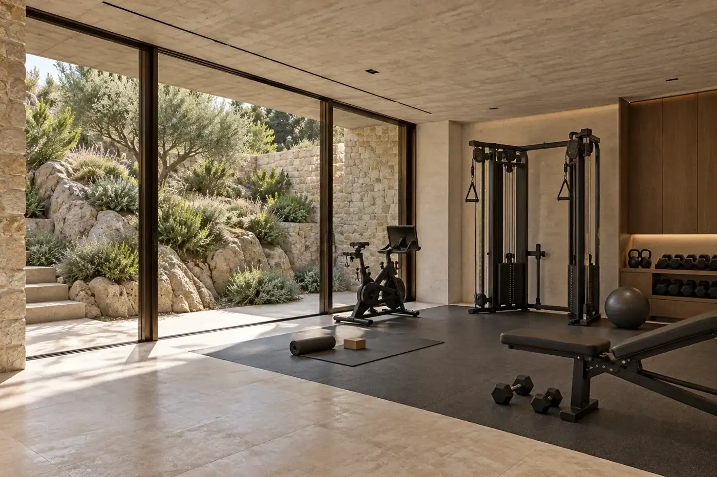 Gym — Casa Cava, AI-assisted conceptual visualization