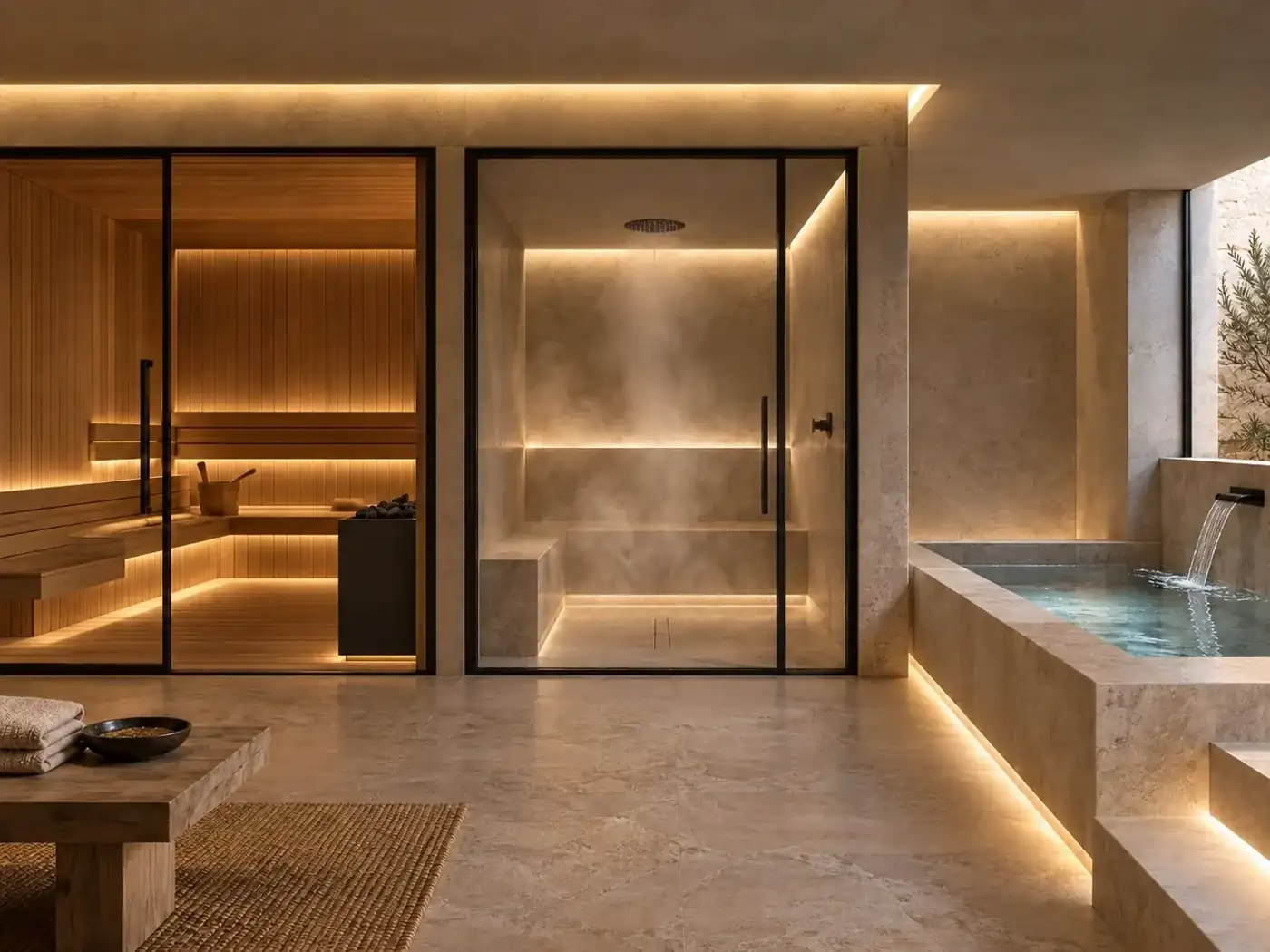 Sauna & steam suite — Casa Orizzonte conceptual study