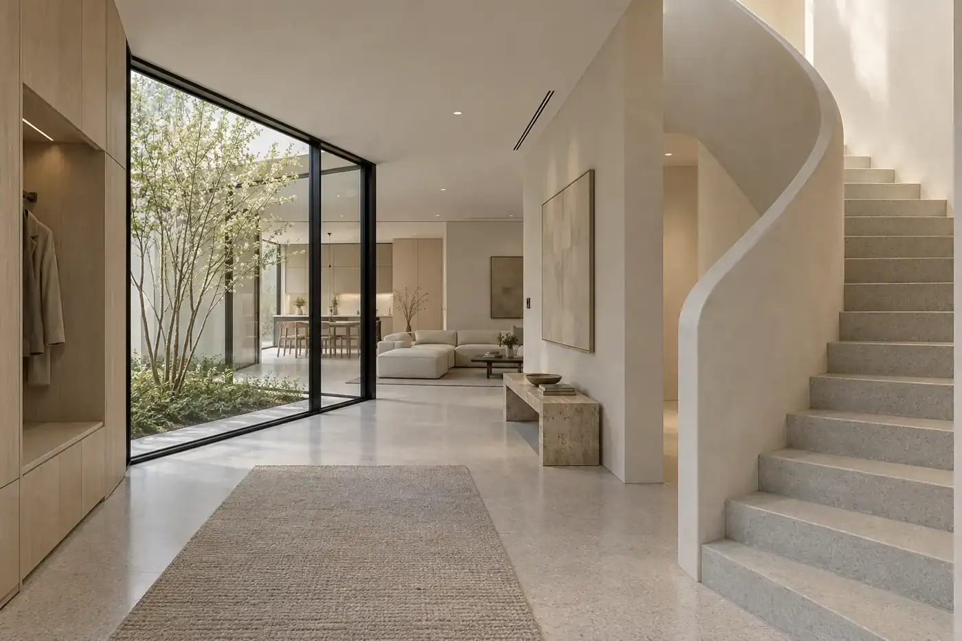 Entrance gallery and stair — CORTE LUCE conceptual visualization