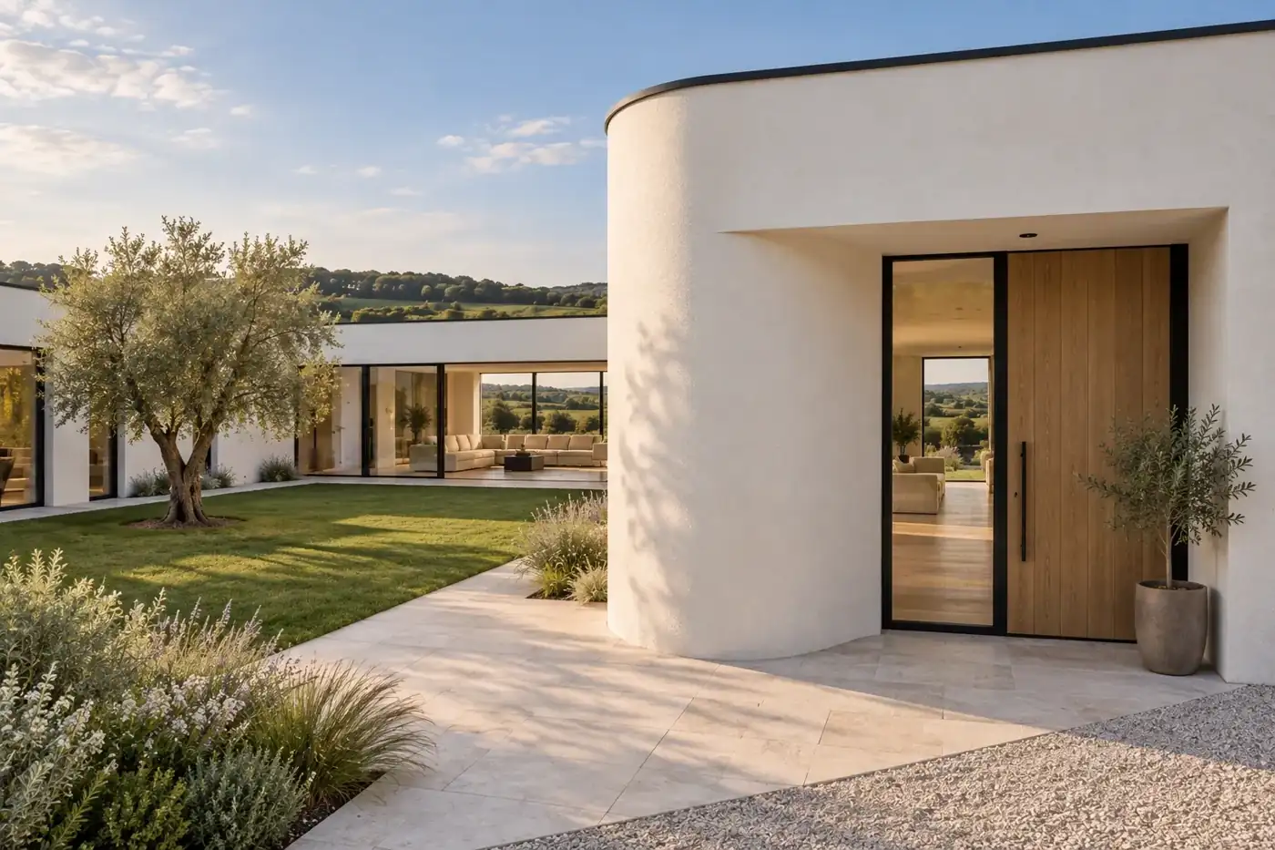 Curved entrance — MAISON PLI conceptual visualization